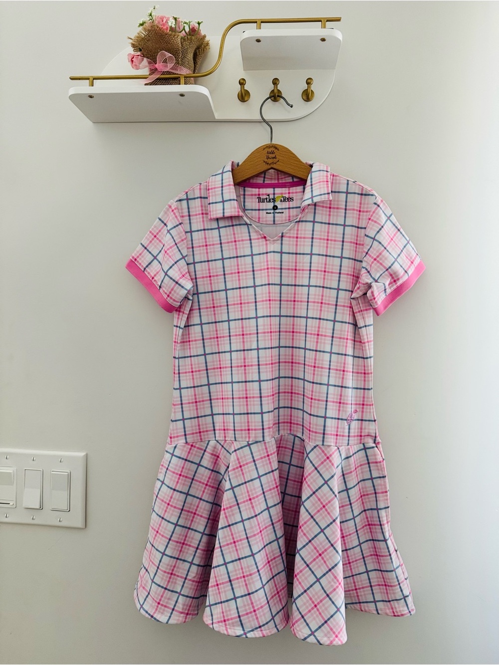 Girls' Pink Plaid Short Sleeve Dress